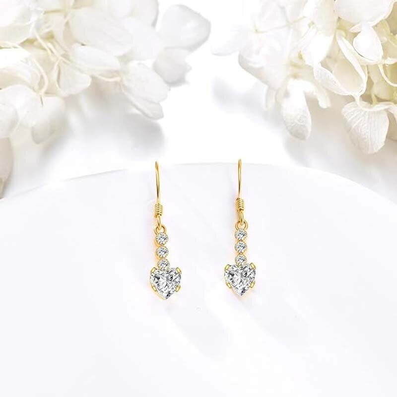 14K Gold Cubic Zirconia & Moissanite Heart Drop Earrings for Women-3