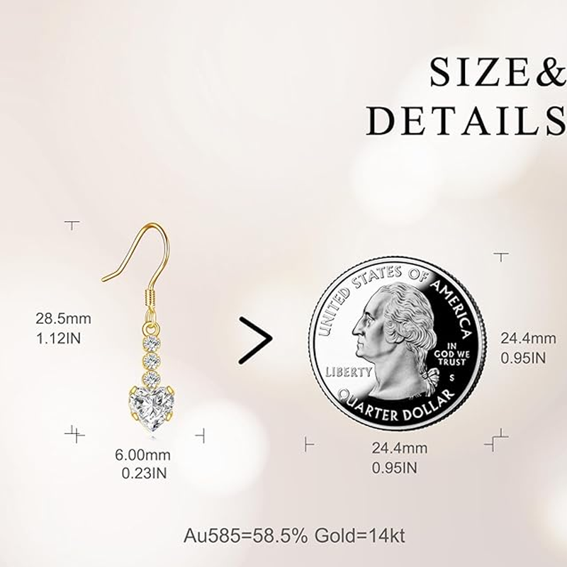 14K Gold Cubic Zirconia & Moissanite Heart Drop Earrings for Women-5