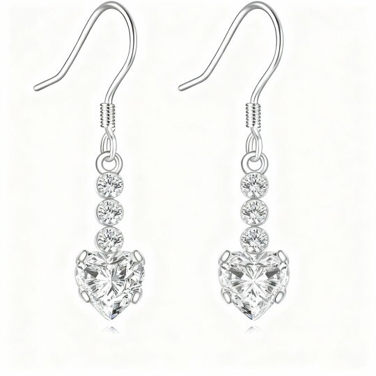 10K White Gold Cubic Zirconia & Moissanite Heart Drop Earrings
