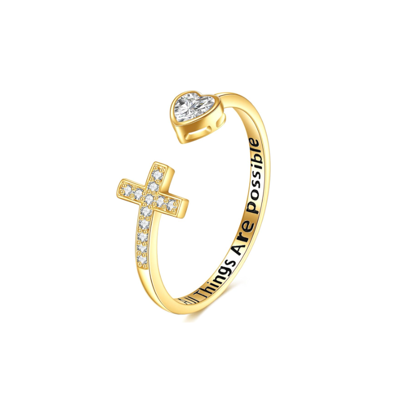 Bague ouverte en or 10 carats avec zircon cubique et moissanite en forme de cœur-3
