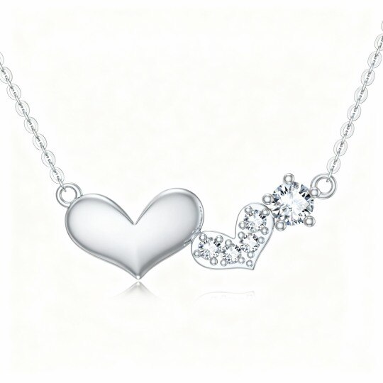 Collier pendentif cœur en or blanc 10 carats avec zircon cubique et moissanite