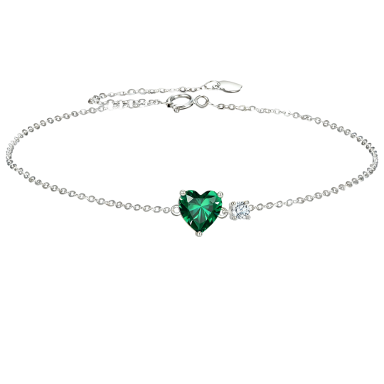 Pulsera con dije personalizado de piedra natal, circonita cúbica y moissanita en oro blanco de 18 quilates
