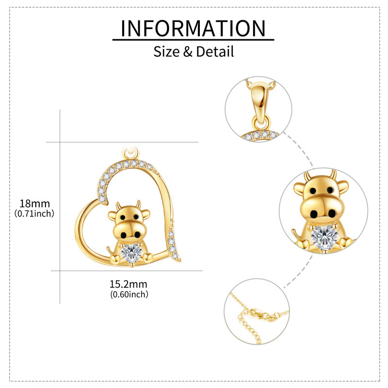 14K White Gold Cubic Zirconia & Moissanite & Personalized Birthstone Cow & Heart Pendant Necklace-4