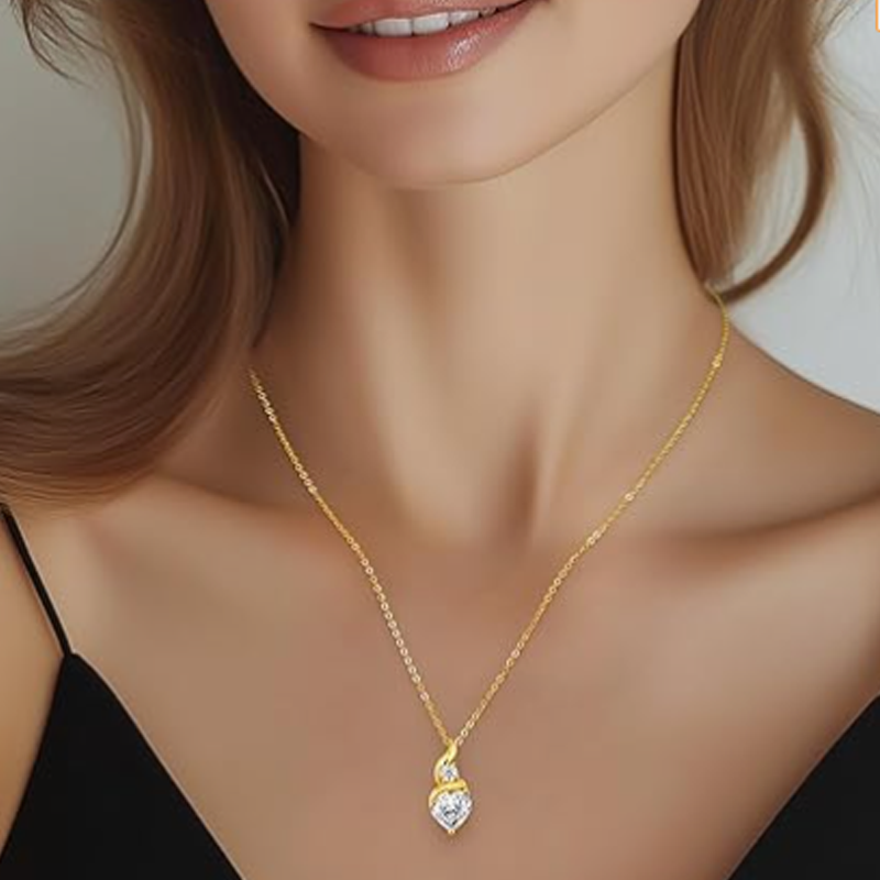 Collier en or 18 carats avec gravure personnalisée en forme de cœur et symbole de l'infini, en moissanite et pierre de naissance-2
