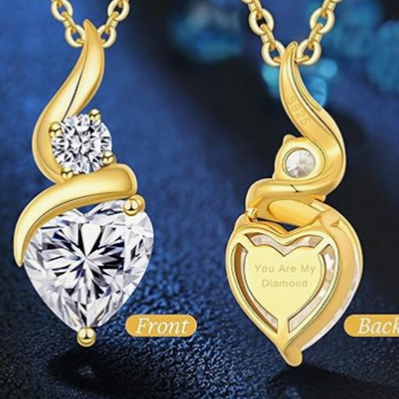 Collier en or 18 carats avec gravure personnalisée en forme de cœur et symbole de l'infini, en moissanite et pierre de naissance-3