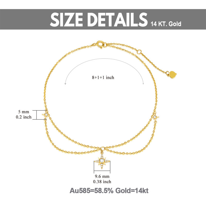 Bracelet de cheville à breloques en forme d'étoile, or blanc 14 carats, zircon cubique et moissanite, à plusieurs rangs-5