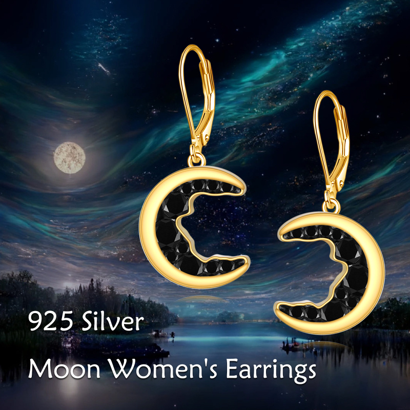 Boucles d'oreilles lune en or blanc 10 carats et zircon cubique, fermoir à levier-7
