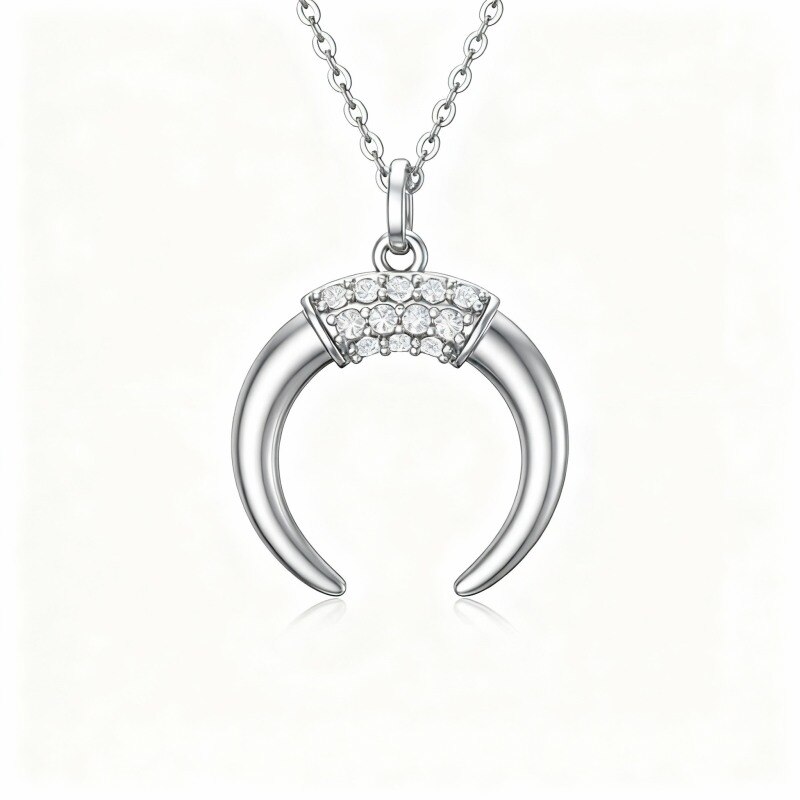 Collar con colgante de luna de circonita cúbica en oro blanco de 10 quilates-17