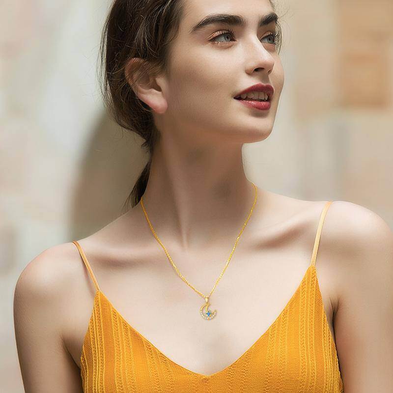 14K Rose Gold Cubic Zirconia Moon Pendant Necklace-2