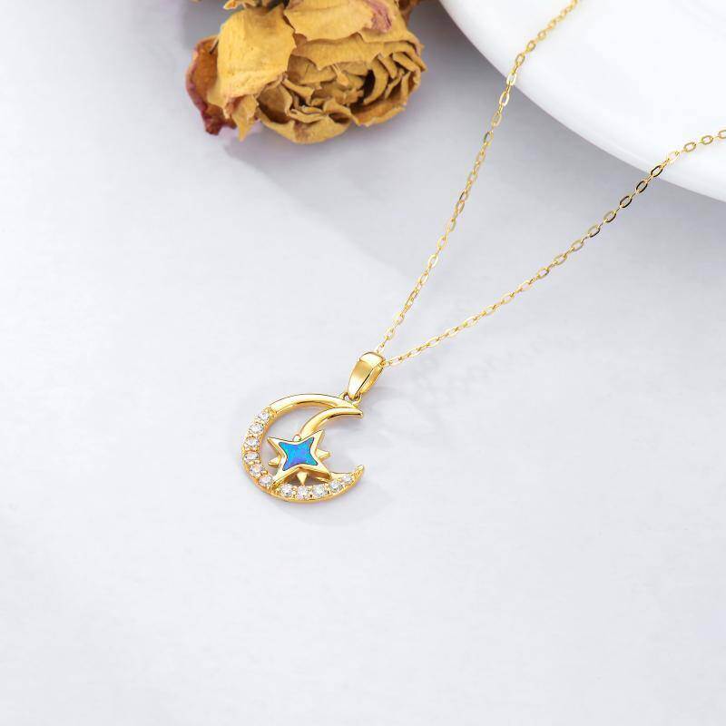 14K Rose Gold Cubic Zirconia Moon Pendant Necklace-4