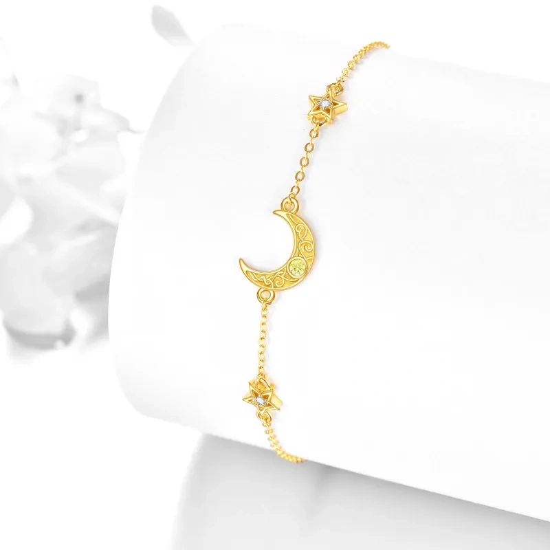 Bracelet à breloques lune et étoile en or rose 10 carats et zircon cubique-3