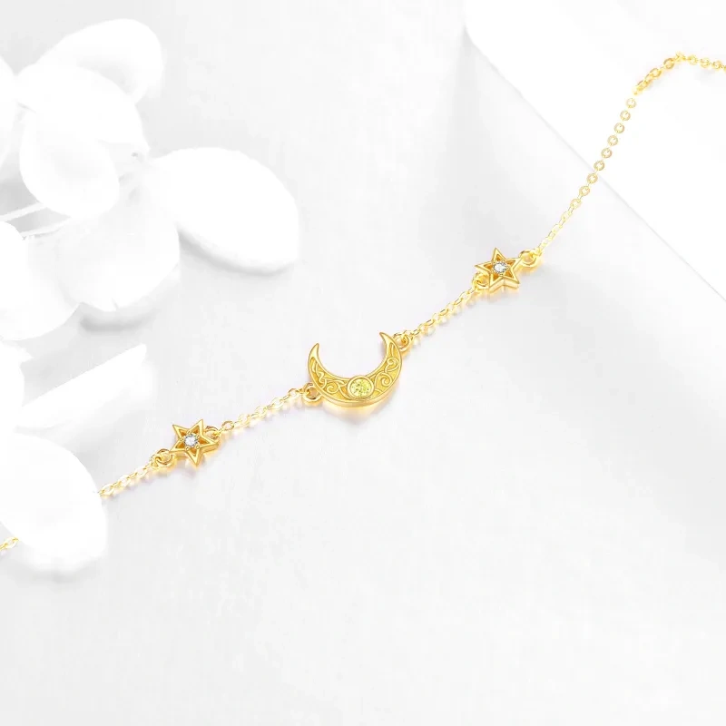 Bracelet à breloques lune et étoile en or rose 10 carats et zircon cubique-4