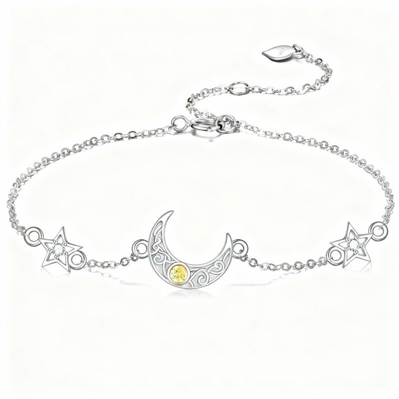10K White Gold Cubic Zirconia Moon & Star Charm Bracelet-20
