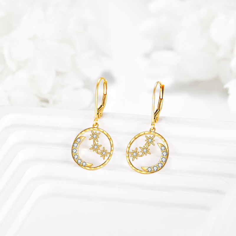 10K Rose Gold Cubic Zirconia Moon & Star Drop Earrings-3