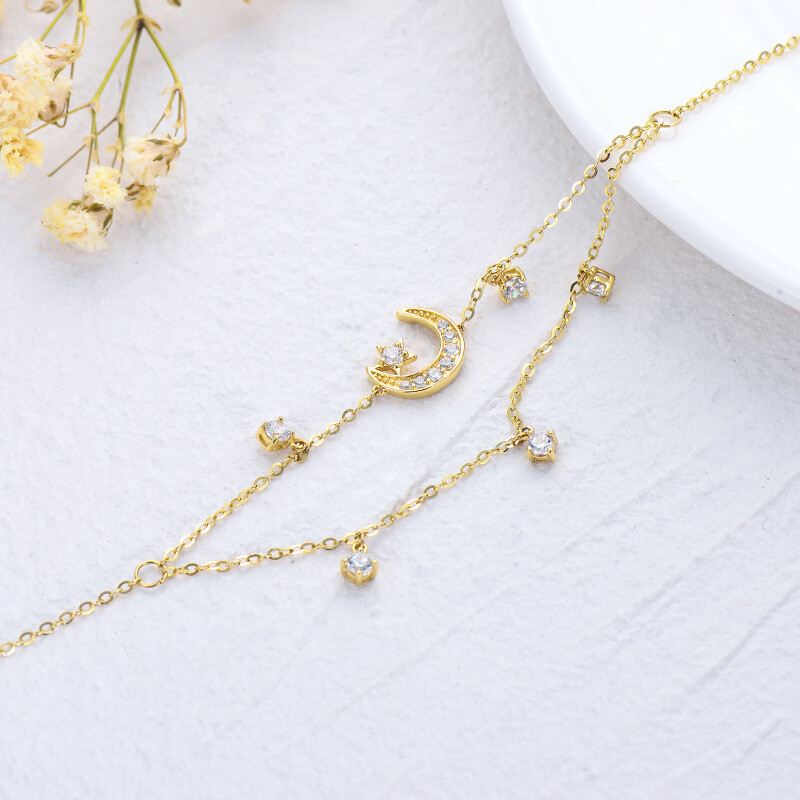 18K Gold Cubic Zirconia Moon & Star Multi-layered Anklet-4