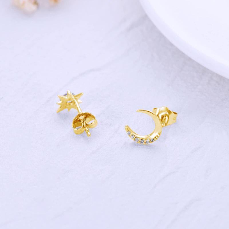 Pendientes de botón de luna y estrella con circonitas cúbicas en oro rosa de 10 quilates-3