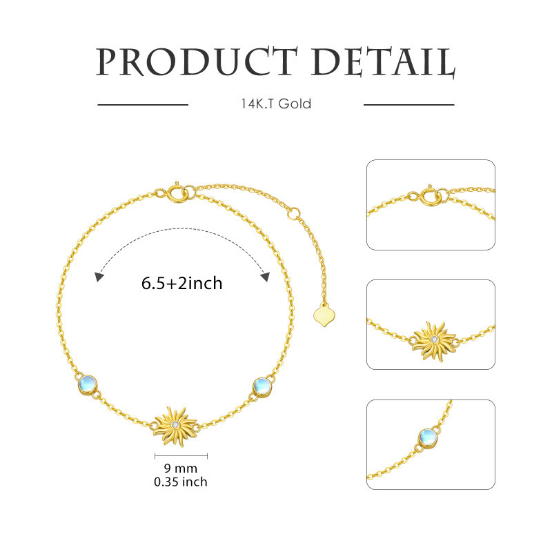 Sonnenblumen-Charm-Armband aus 10-karätigem Gold mit Zirkonia und Mondstein-5