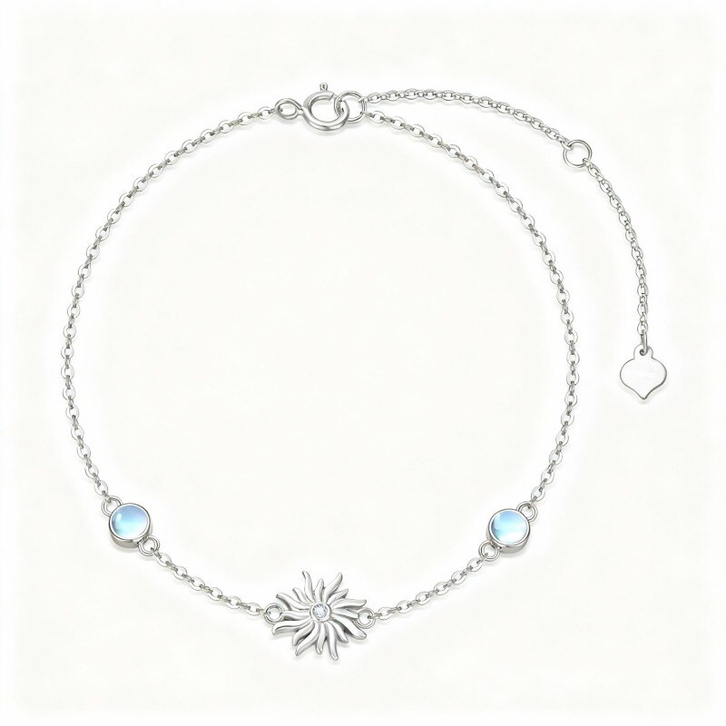 Pulsera con dije de girasol de oro blanco de 18 quilates, circonita cúbica y piedra lunar-1