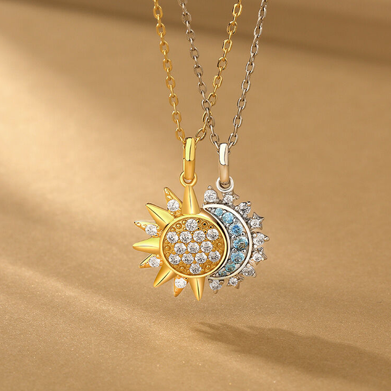 Halskette mit Mond- und Sonnenanhänger aus vergoldetem Silber (Vermeil) und Zirkonia für Damen-2