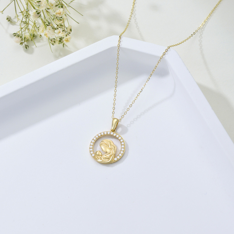 10K White Gold Cubic Zirconia Mother & Circle Pendant Necklace-4