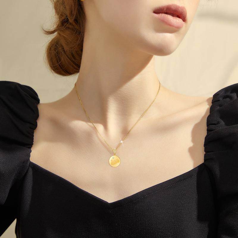 18K Rose Gold Cubic Zirconia Mother & Daughter Coin Necklace-2