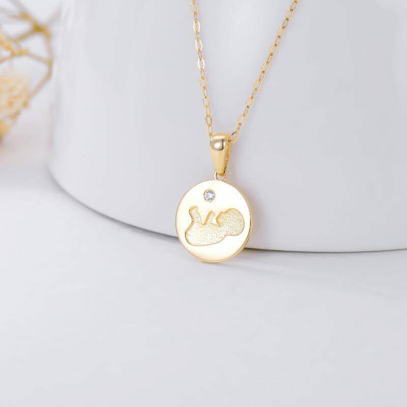 18K Rose Gold Cubic Zirconia Mother & Daughter Coin Necklace-4