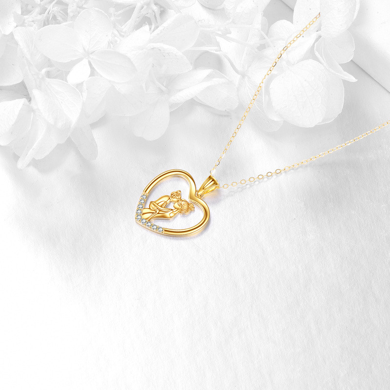 Collar con colgante de corazón, madre e hija, circonita cúbica y oro blanco de 10 quilates-4
