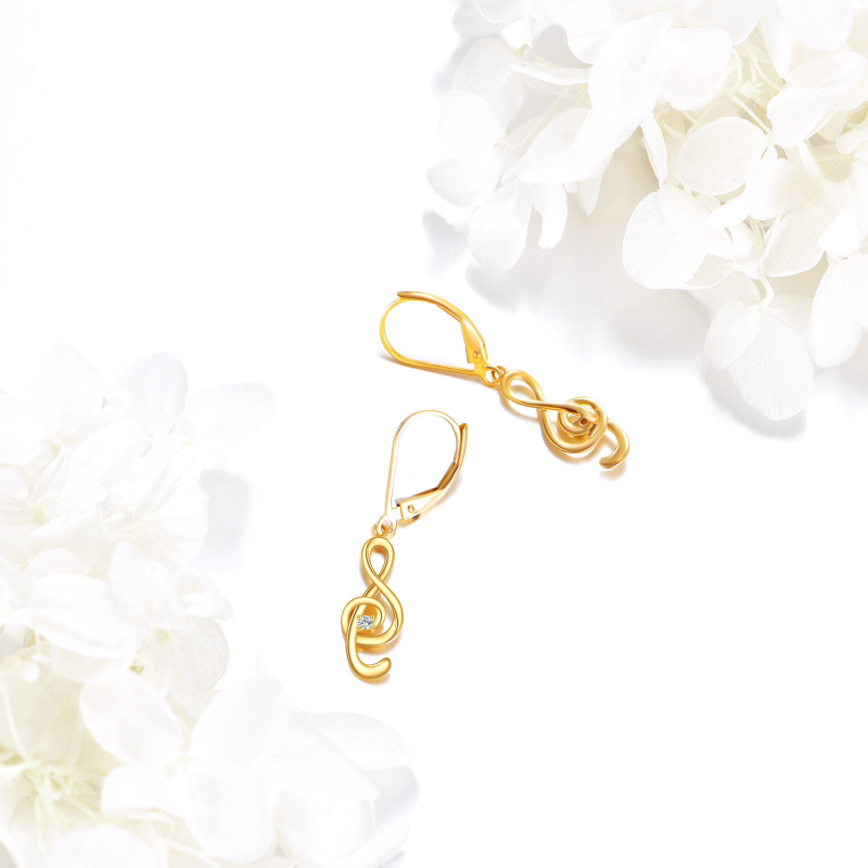 18K White Gold Cubic Zirconia Music Symbol Lever-back Earrings-3
