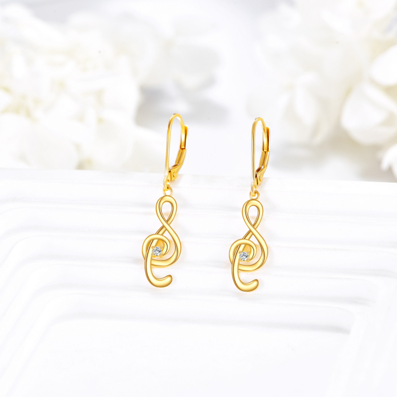 18K White Gold Cubic Zirconia Music Symbol Lever-back Earrings-4