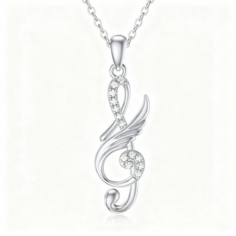 10K White Gold Cubic Zirconia Music Symbol Pendant Necklace-2