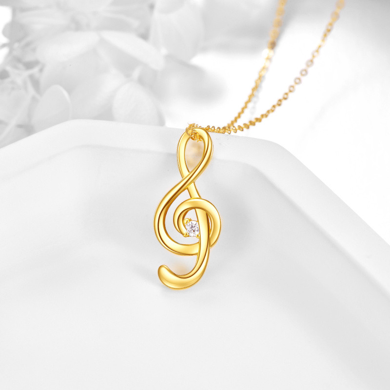 Collier pendentif en or blanc 10 carats avec zircon cubique et symbole musical-3