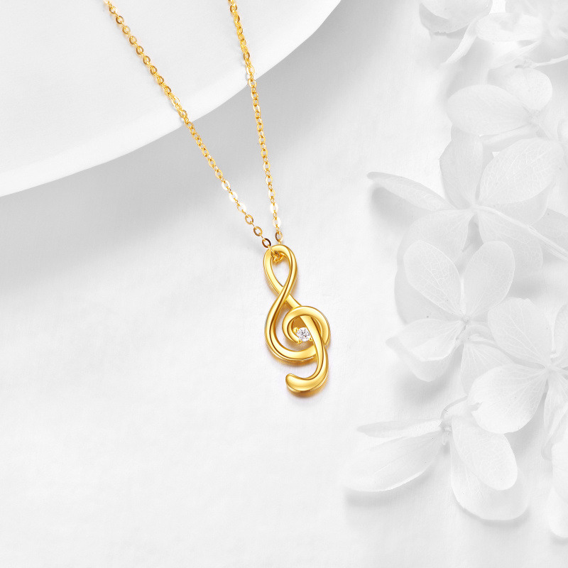 Collier pendentif en or blanc 10 carats avec zircon cubique et symbole musical-4