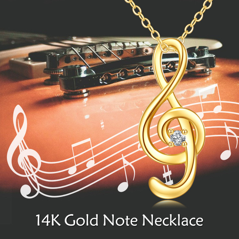 Collier pendentif en or blanc 10 carats avec zircon cubique et symbole musical-5