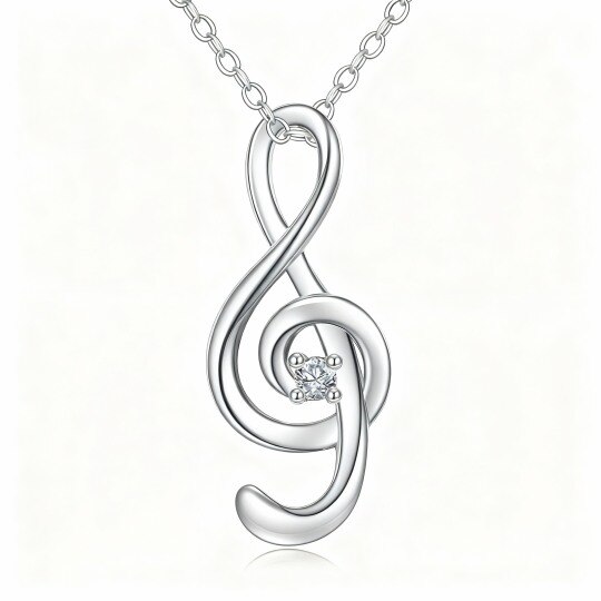Halskette mit Anhänger in Form eines Musiksymbols aus 10-karätigem Weißgold mit Zirkonia