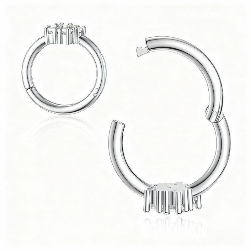 Anillo nasal de oro blanco de 10 quilates con circonita cúbica-1