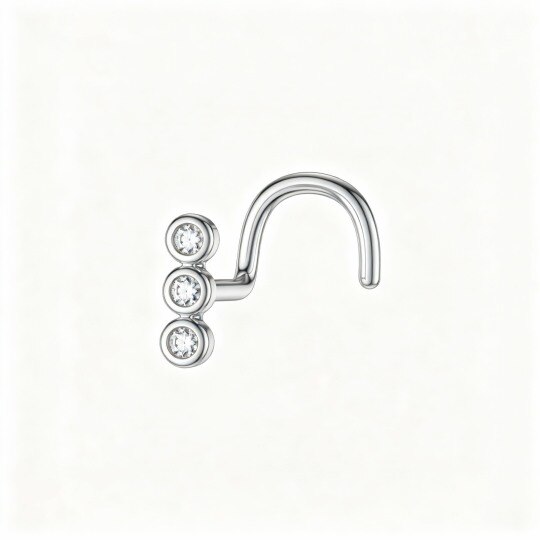 Anillo nasal de oro blanco de 10 quilates con circonita cúbica