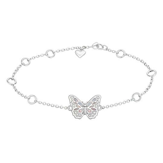 10K White Gold Cubic Zirconia & Opal Butterfly Charm Bracelet