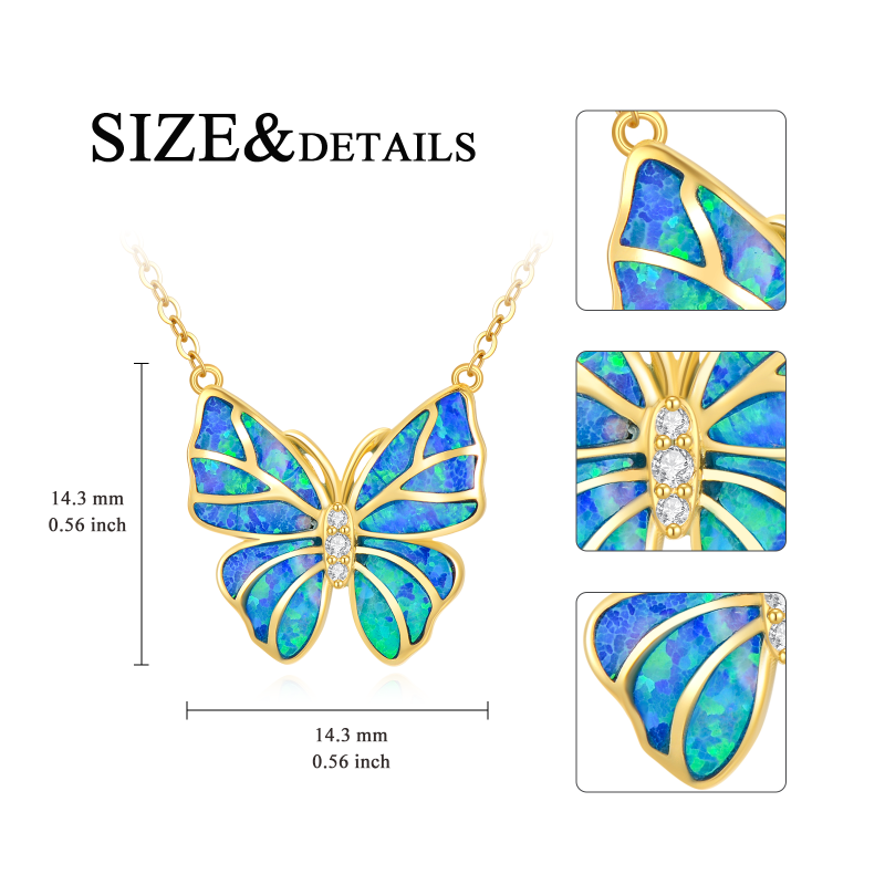 10K Rose Gold Cubic Zirconia & Opal Butterfly Pendant Necklace-5