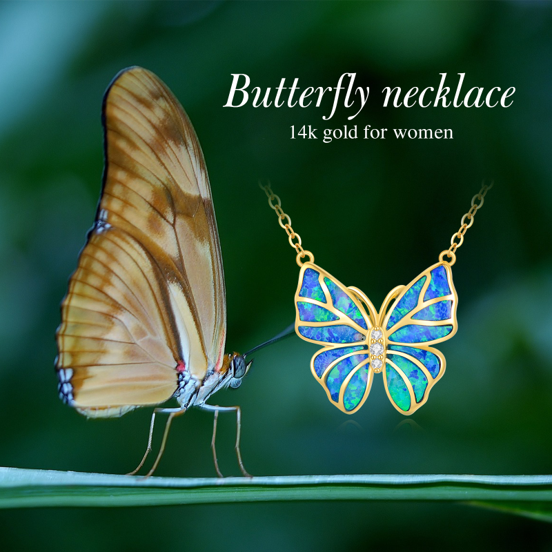 10K Rose Gold Cubic Zirconia & Opal Butterfly Pendant Necklace-6
