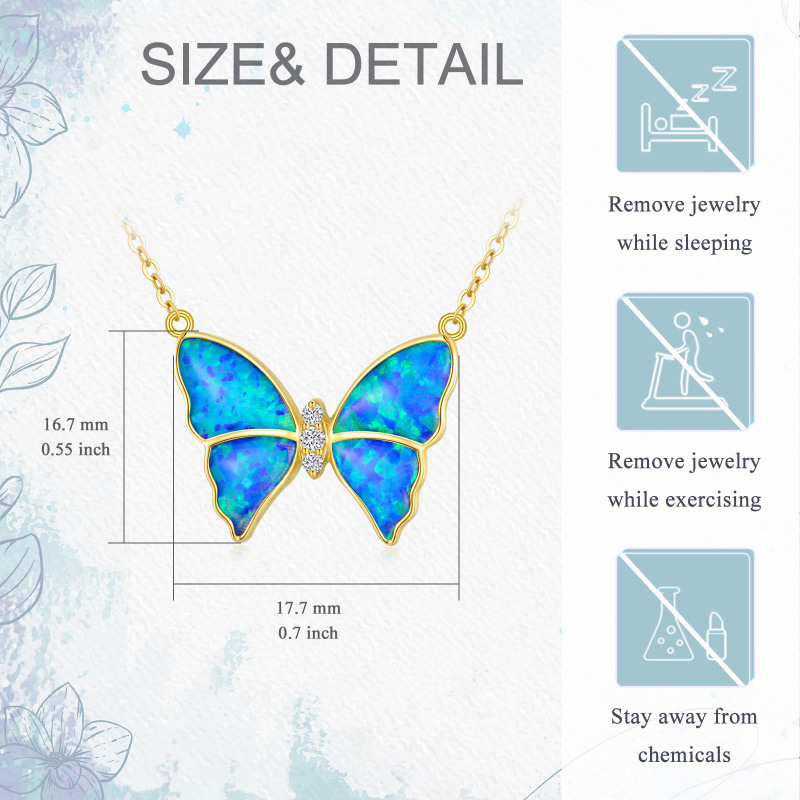 Collar con colgante de mariposa de ópalo azul en oro de 10 quilates-5