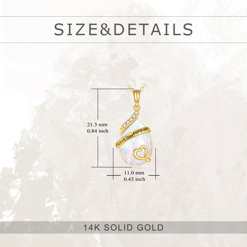 Collier pendentif en or 14 carats avec zircon cubique, opale et pendentif en forme de goutte et de cœur-5