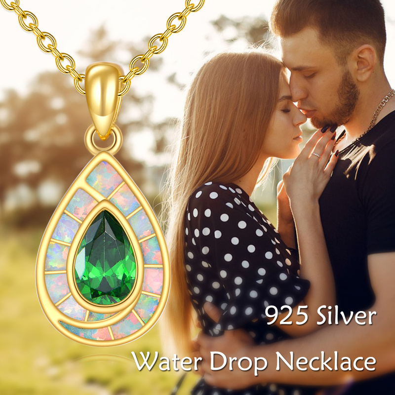 Collier pendentif en or 14 carats avec zircon cubique et opale en forme de goutte-7