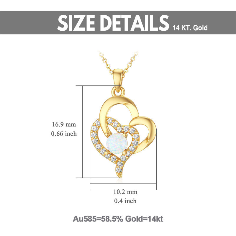 Collier pendentif cœur en or rose 18 carats, zircon cubique et opale-5