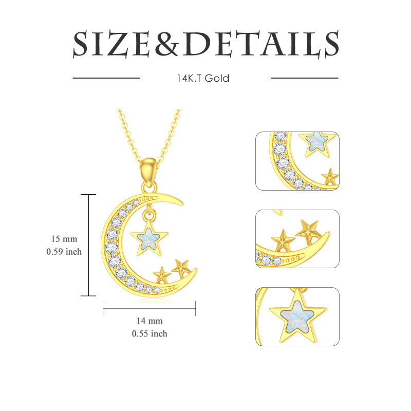 Halskette aus 10-karätigem Gold mit Zirkonia, Opal und Mond- und Sternmotiv für Damen-5