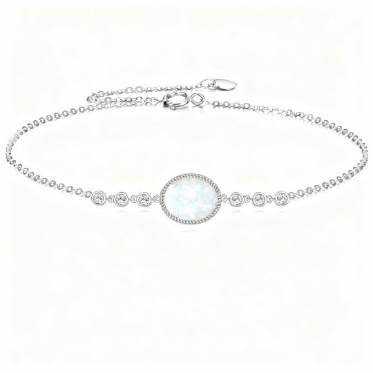 Bracciale con ciondolo ovale in oro bianco 10K con zirconi cubici e opale