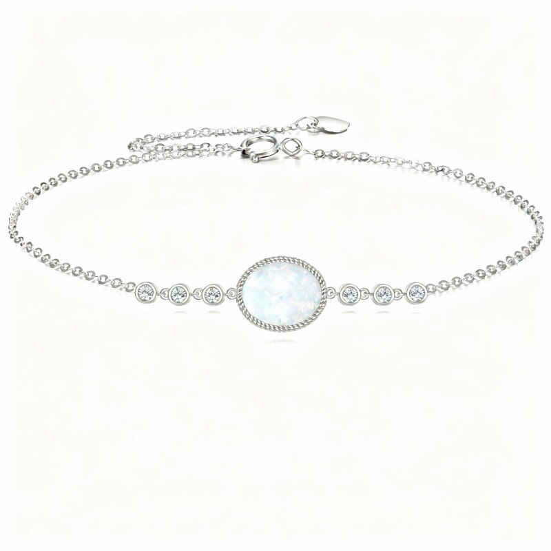 Pulsera con dije ovalado de oro blanco de 10 quilates, circonita cúbica y ópalo-15