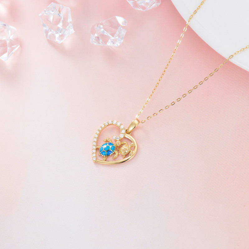 10K Gold Heart Cubic Zirconia & Opal Sea Turtle Pendant Necklace For Women-4