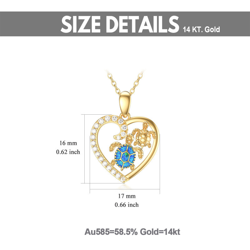 10K Gold Heart Cubic Zirconia & Opal Sea Turtle Pendant Necklace For Women-5