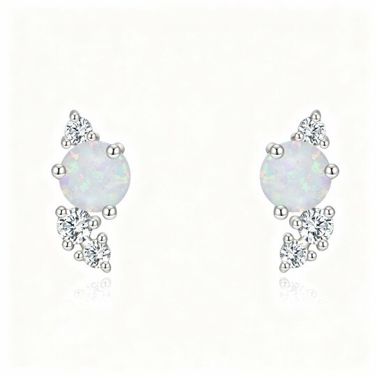 Ohrstecker aus 10-karätigem Weißgold mit Zirkonia und Opal