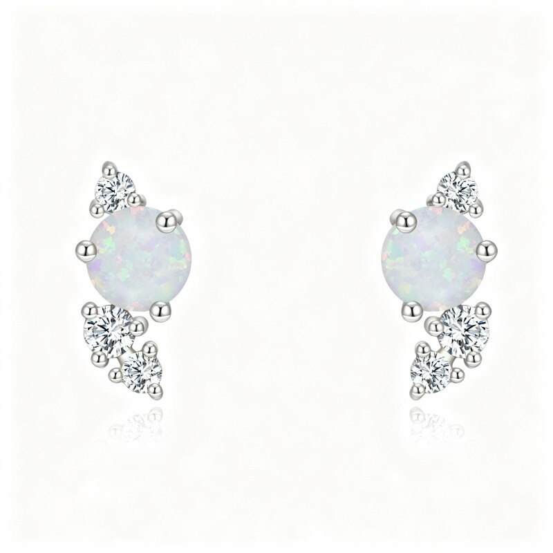 Ohrstecker aus Platin mit weißgoldplattiertem Zirkonia und Opal-1